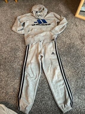 adidas Gray Hoodie & Jogger Set with Blue Logo